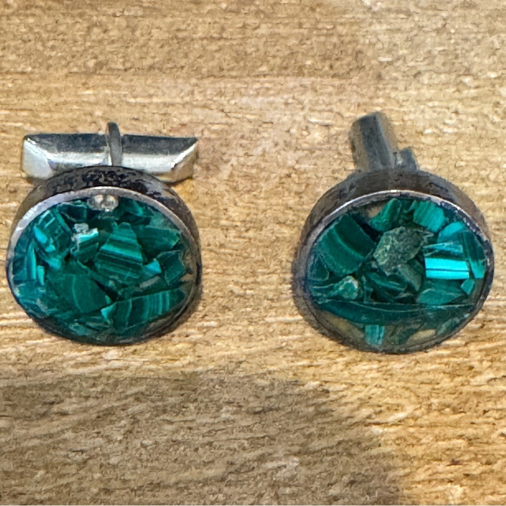Vintage Taxco Sterling Yoel Eilat Stone Circle Cufflinks
